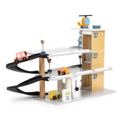 Dřevěná tříapatrová garáž s výtahem ECOTOYS, autíčka a helikoptéra (4)