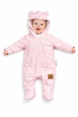 Baby Nellys Kojenecký teplákový overal s kapucí Teddy - sv. růžový