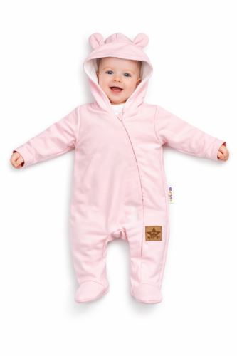 Baby Nellys Kojenecký teplákový overal s kapucí Teddy - sv. růžový (2)