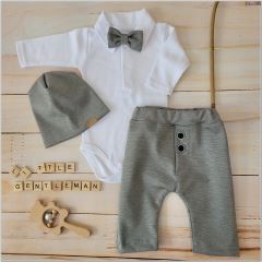 Z&Z 4-dílná sada Elegant Boy, body, kalhoty, motýlek a čepice, šedá/bílá (5)