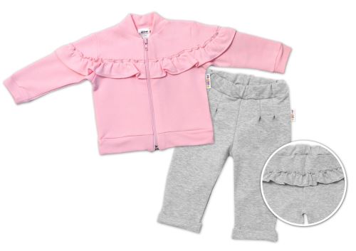 BABY NELLYS Dětská tepláková souprava s volánkem SWEET LADY - růžová, šedá, (4)