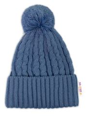 Zimní čepice s bambulí + komínek Baby Nellys - modrá, jeans, vel. 48-52cm (2)
