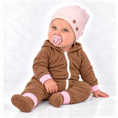 Baby Nellys Žebrovaná čepice Hvězdičky - pudrová