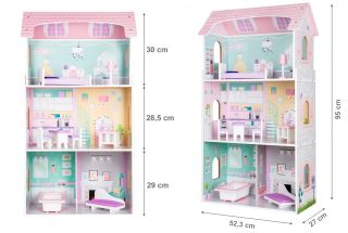 Dřevěný domeček pro panenky s nábytkem – Vysoká rezidence, borůvková (4)