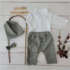 Z&Z 4-dílná sada Elegant Boy, body, kalhoty, motýlek a čepice, šedá/bílá (7)