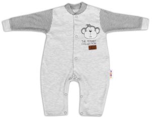 Baby Nellys Bavlněný overálek bez šlapek Monkey - sv. šedý melírek