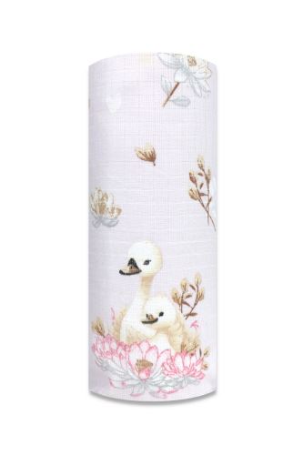 Tetrová plenka 70×80 cm Basic, 100% bavlna, Labuťe v růžové - 1ks
