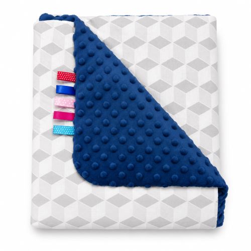 Oboustranná deka Bavlna, Minky - 75 x 100 cm, Geometrické tvary , šedá/tmavě modrá