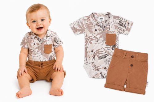 Baby Nellys 2-dílná sada body kr. rukáv, kraťásky, Koala - béžová, hnědá (2)
