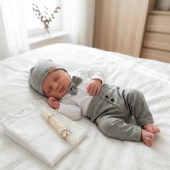Z&Z 4-dílná sada Elegant Boy, body, kalhoty, motýlek a čepice, šedá/bílá (3)