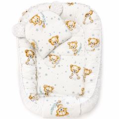 Oboustranné hnízdečko, podložka + polštářek 3D, Bavlna, Sleepy Teddy, bílé
