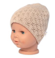 Ažurková čepice, dvouvrstvá, bavlna, Baby Nellys - cappuccino (1)