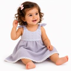 Baby Nellys Letní lehoučké mušelínové šaty Summer - šedé