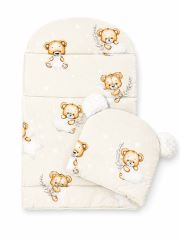 Oboustranné hnízdečko, podložka + polštářek 3D, Bavlna, Sleepy Teddy, béžové (1)