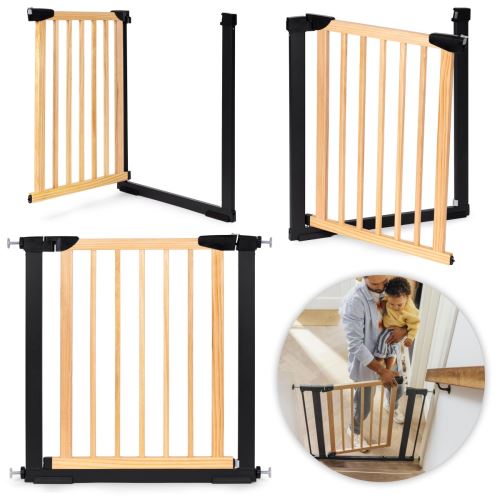 Dětská bezpečnostní zábrana na schody a do dveří kov/dřevo 74-80 cm