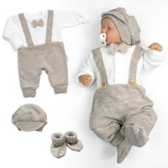 Rostoucí pletený overálek 3D Hand Made malý Elegán - béžový, bílá