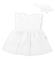 Baby Nellys 2-dílná sada mušelínové šatičky + čelenka, bílé