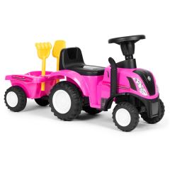 Odrážedlo traktor pro děti s přívěsem, interaktivní volant a zvuky, růžové