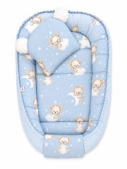 Oboustranné hnízdečko, podložka + polštářek 3D, Bavlna, Sleepy Teddy, modré (2)