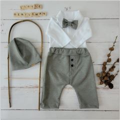 Z&Z 4-dílná sada Elegant Boy, body, kalhoty, motýlek a čepice, šedá/bílá (6)