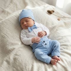 Z&Z 4-dílná sada Elegant Boy, body, kalhoty, motýlek a čepice, modrá/bílá (2)
