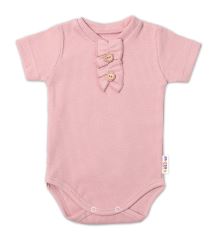 Baby Nellys Kojenecké žebrované body s knoflíčky kr. rukáv, Girl - pudrové