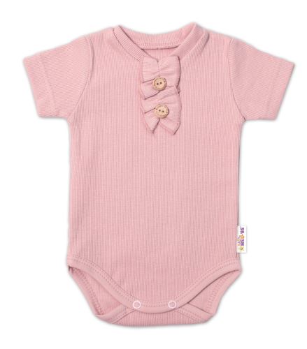 Baby Nellys Kojenecké žebrované body s knoflíčky kr. rukáv, Girl - pudrové