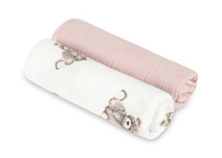 Mušelínové pleny krešované 60×75 cm Teddy Pink – sada 2 ks