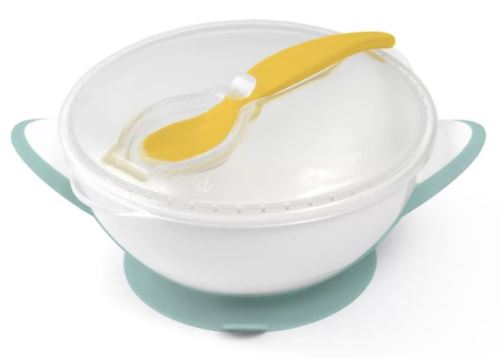 Uzaviratelná miska s přísavkou a lžičkou - žlutá, mátová