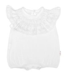 Body s nohavičkami, mušelín s krajkou BOHO - bílé (2)