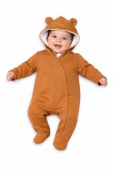 Baby Nellys Kojenecký teplákový overal s kapucí Teddy - karamelový