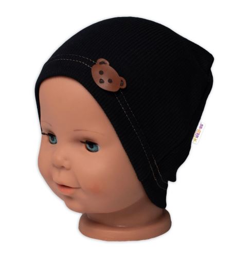 Baby Nellys Žebrovaná čepice Medvídek - černá