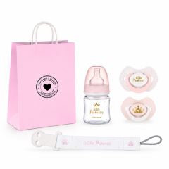 Dárková sada Little Princess Canpol Babies 0–6m, lahvička, dudlíky, řetízek + taška zdarma