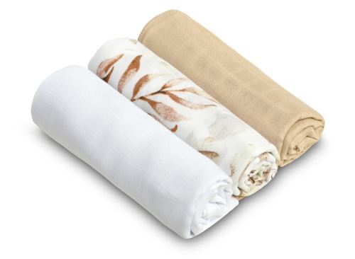 Mušelínové měkké plenky LUX, 3ks, Květy, bílá/béžová/se vzorem (573176)