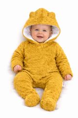 Baby Nellys Kombinézka/overálek MINKY s kapucí a oušky - hořčice
