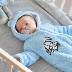 Baby Nellys Chlupáčkový overálek s kapucí, Cute Bunny - modrý (2)