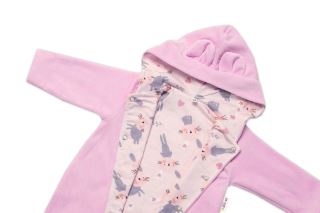 Semiškový, velurový overal s kapucí Baby Nellys Bunny II., růžový (2)