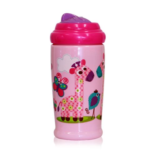 Dětský pohár na pití Lorelli se slámkou 300 ML FUNNY ZOO PINK (413599)