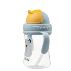 Lahvička/hrneček s úchyty a brčkem Medvěd Akuku 300 ml, šedá/žlutá (2)