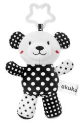 Kontrastní plyšová hračka s chrastítkem - Medvídek Akuku, černo/bílá