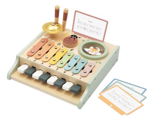 2Kids Toys Motorická hudební hračka 5v1 – xylofon, klávesy, činel, cert. dřevo, 3+