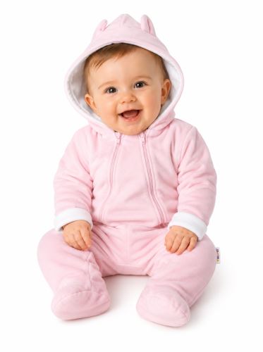 Zimní kombinézka s dvojitým zapínáním, s kapucí a oušky, sv. růžová, Baby Nellys (1)