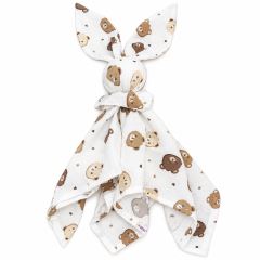Mušelínová plenka, mazlíček, přítulníček Baby Nellys Bunny, Medvídci, hnědá, ecru