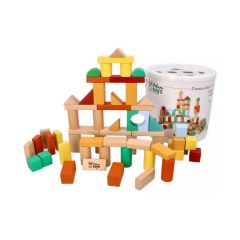 Dřevěné stavební kostky Adam Toys, 100 ks v kyblíku se sorterem – barevné kostky pro děti (2)