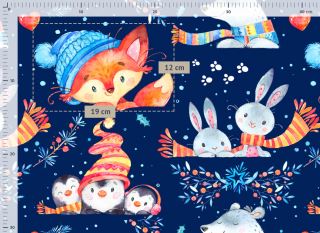 Rukávník ke kočárku, nepromokavý, PREMIUM Winter friends, granátový (1)