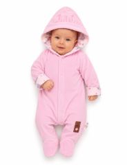 Semiškový, velurový overal s kapucí Baby Nellys Bunny II., růžový