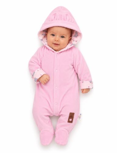 Semiškový, velurový overal s kapucí Baby Nellys Bunny II., růžový (4)