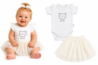 2D sada - body kr. rukáv Cat + tutu suknička cream