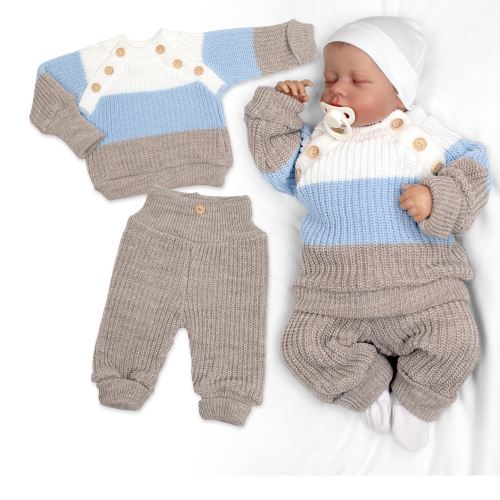 Rostoucí pletený svetřík a kalhoty s knoflíčky Boy, 2D - proužky