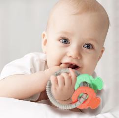 Dětské kousátko BabyOno, ORTHO - šedá, máta, korálová (1)